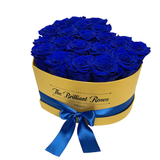 Blue preserved roses in gold heart shape box - The Brilliant Roses
