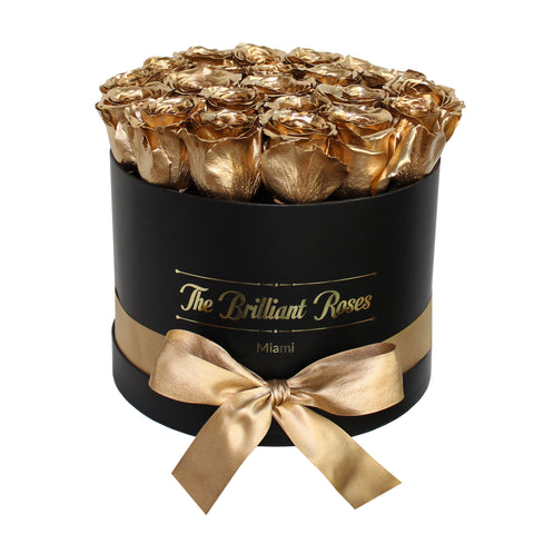 The  Brilliant ETERNITY Gold Metallic Roses Round box - The Brilliant Roses