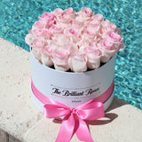 Pink roses in round flower box - The Brilliant Roses