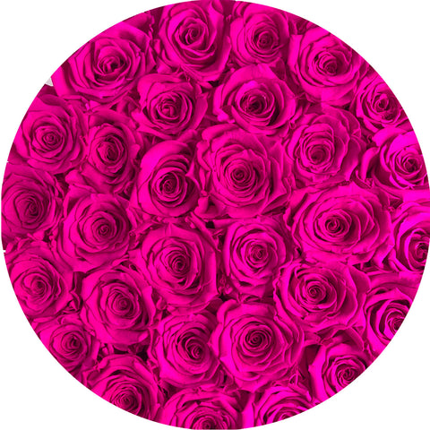 White round flower box - hot pink preserved roses - The Brilliant Roses