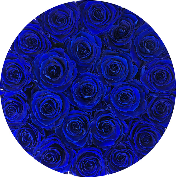Blue ETERNAL roses in round flower box