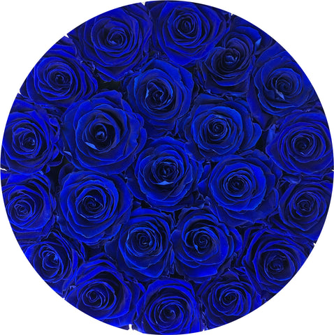 Blue ETERNAL roses in round flower box