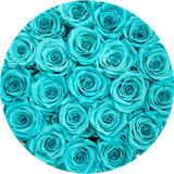 Tiffany blue ETERNITY roses in round flower box - The Brilliant Roses