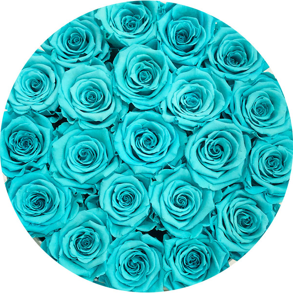 Tiffany blue ETERNAL roses in round flower box
