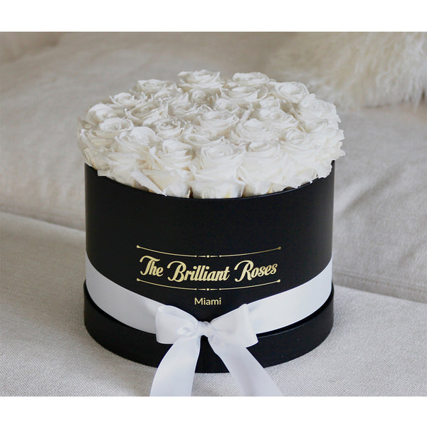 White ETERNAL Roses Round box