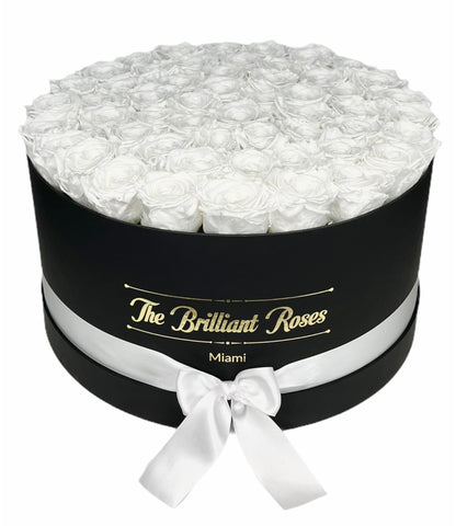 White ETERNAL Roses Round box