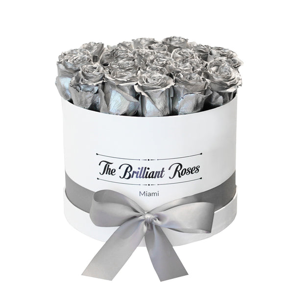Silver Metallic ETERNAL Metallic Roses Round box