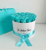 Tiffany blue ETERNAL roses in round flower box