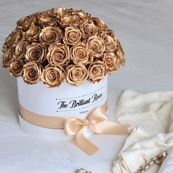 DOME Gold Metallic ETERNITY Roses Round box - The Brilliant Roses